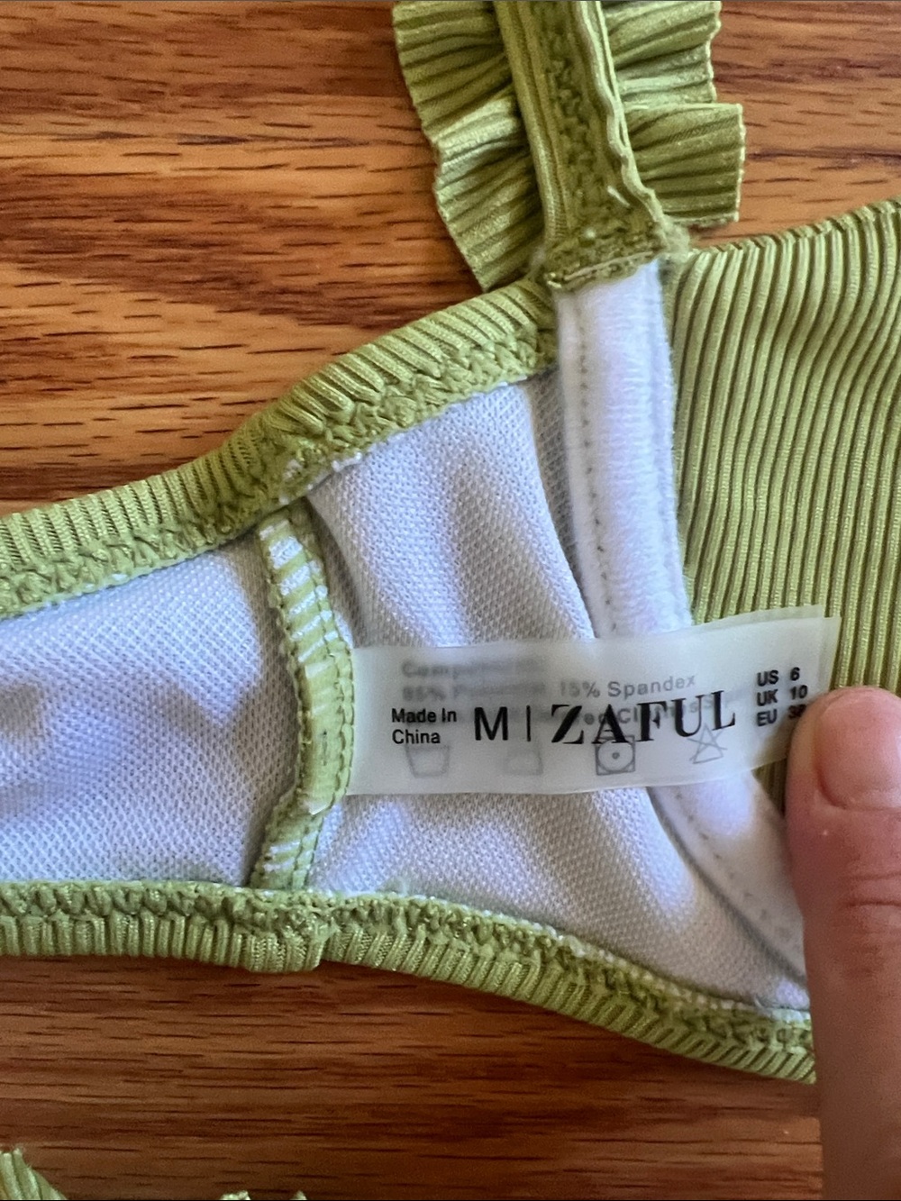 Zaful Olive Green Ribbed Ruffle Bikini Set - Picture 6 of 7